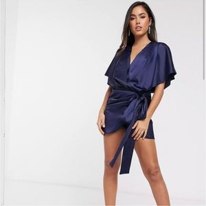 ASOS Navy Blue Wrap kimono mini dress with tie waist